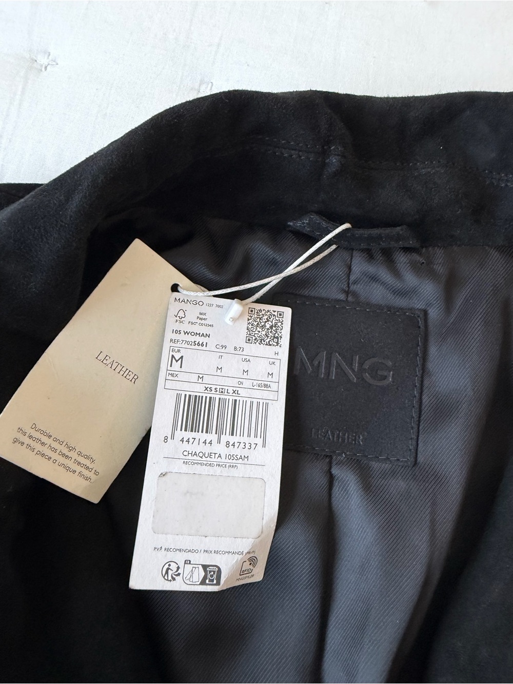 Mango NWT Medium Black Fringe Suede Leather Jacket - Picture 11 of 13